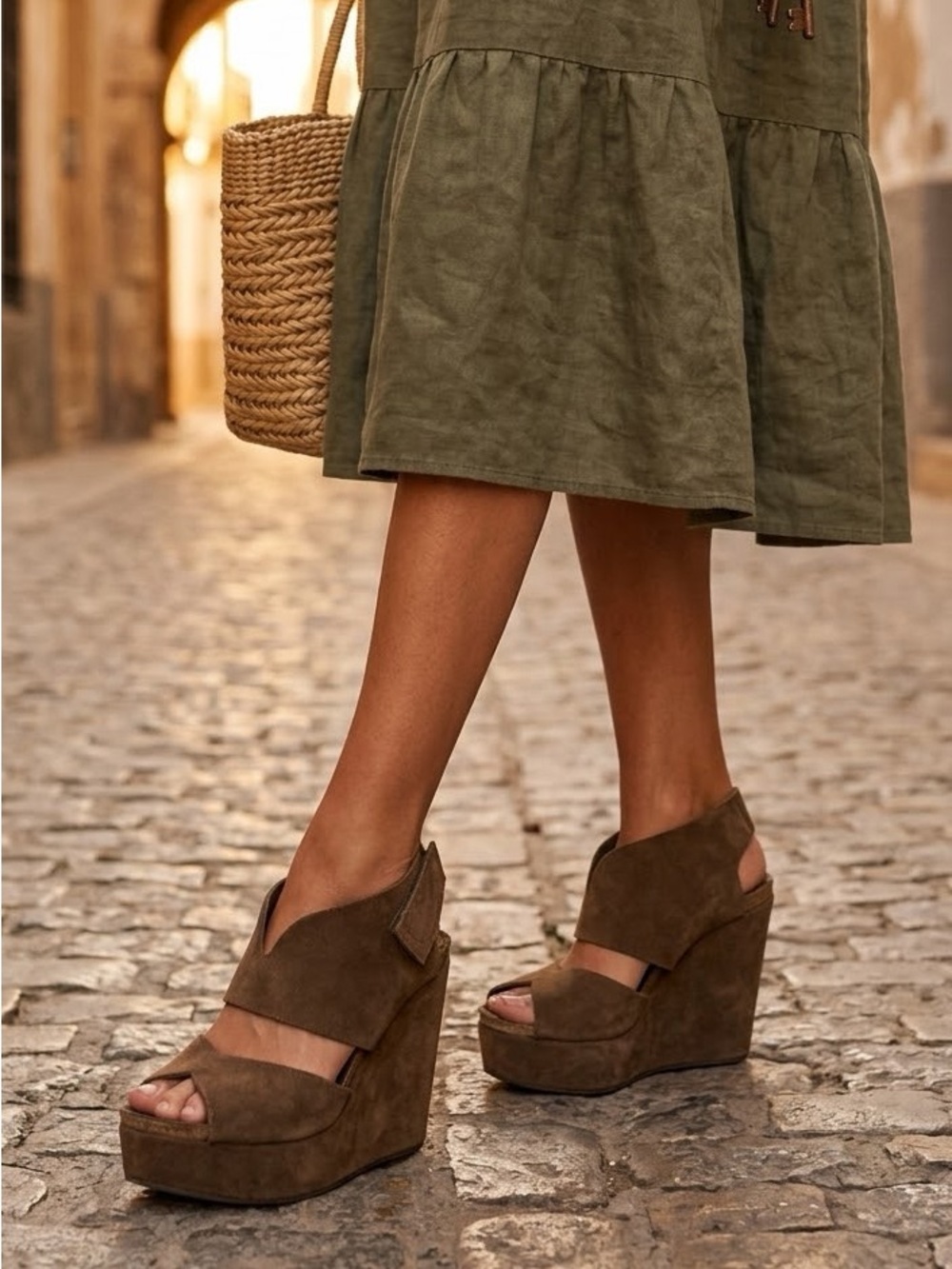 Pedro Garcia Brown Suede Platform Wedge Sandals EU 37 US 7 Spain Like New